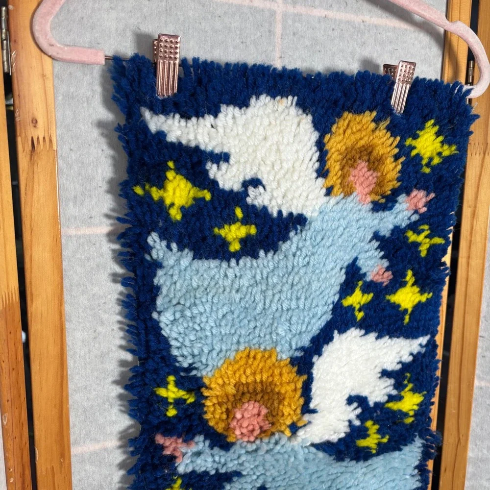 Vintage Wonder Art‎ Christmas Latch Hook Wall Hanging Angels Stars Blue Yellow